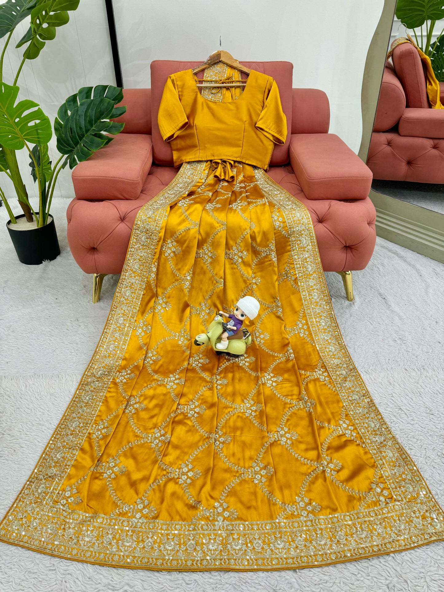 Yellow Japan Satin Silk Saree