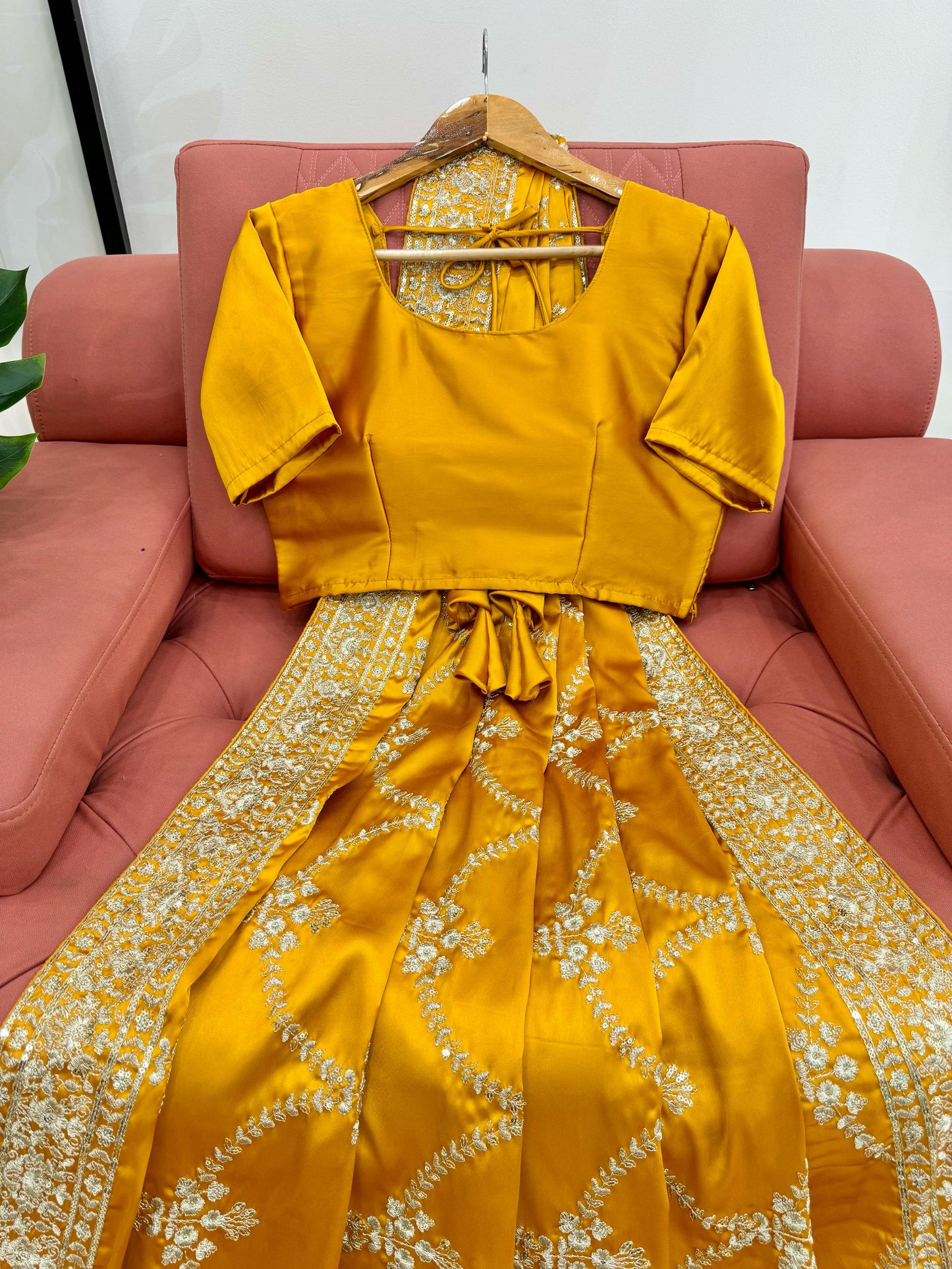 Yellow Japan Satin Silk Saree