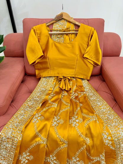 Yellow Japan Satin Silk Saree