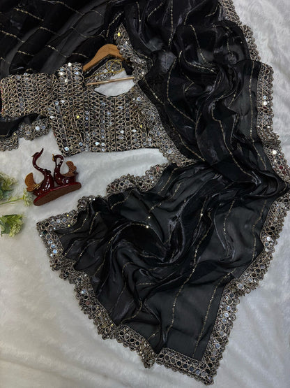 Heavy Jimmi Chu With Original Hand Mirror Work Saree