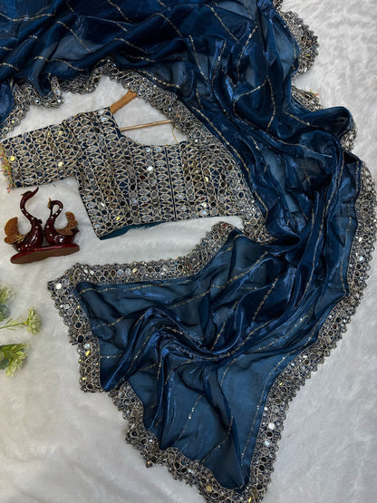 Heavy Jimmi Chu With Original Hand Mirror Work Saree