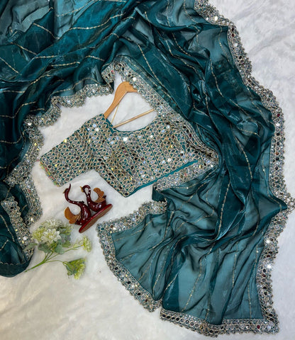 Heavy Jimmi Chu With Original Hand Mirror Work Saree