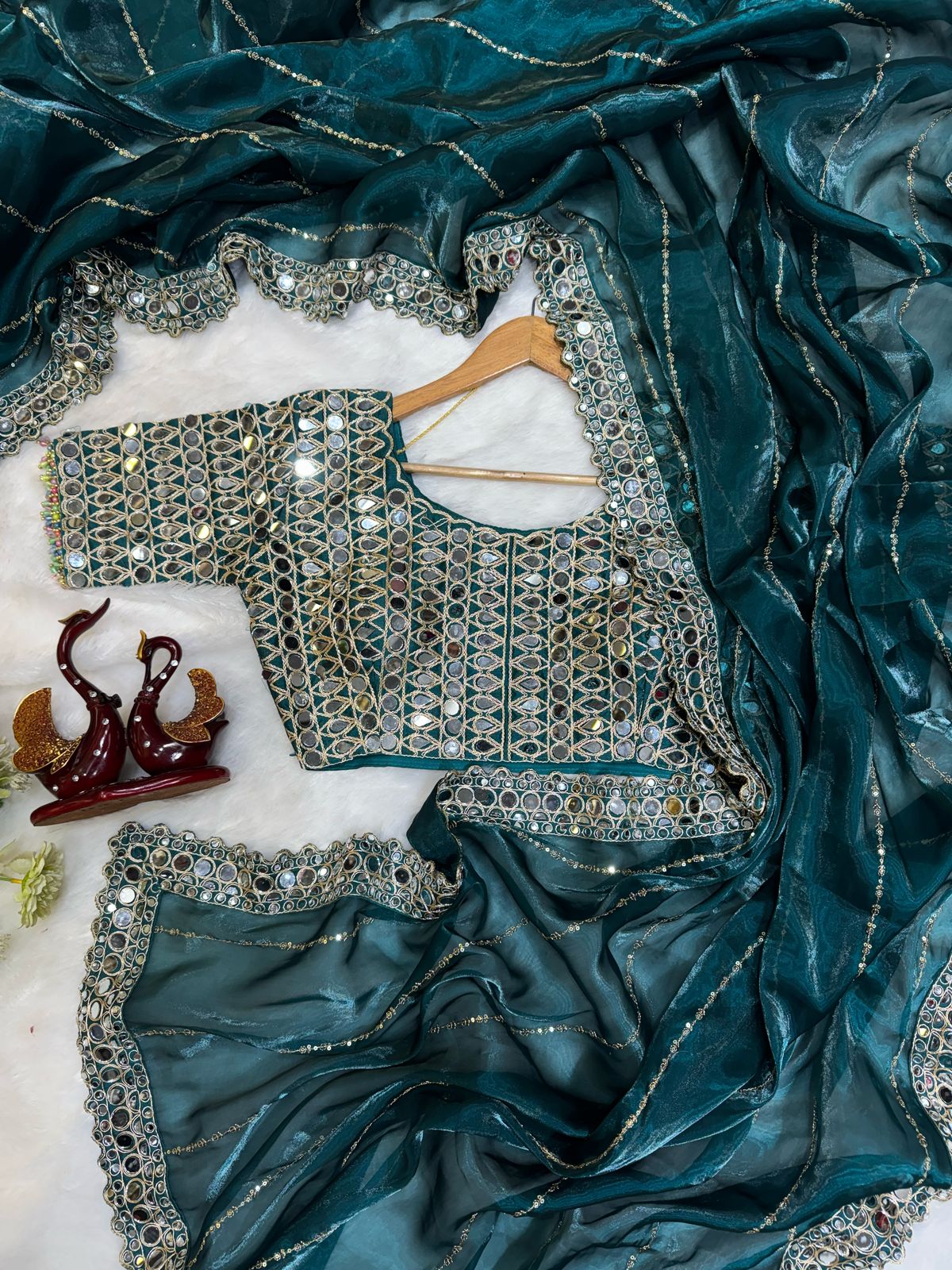 Heavy Jimmi Chu With Original Hand Mirror Work Saree