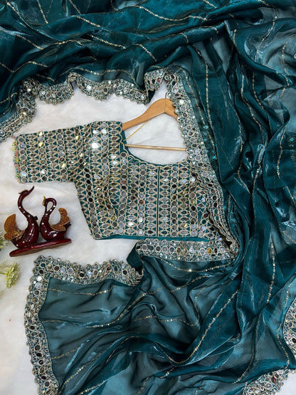 Heavy Jimmi Chu With Original Hand Mirror Work Saree