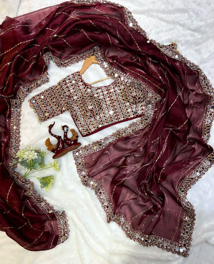 Heavy Jimmi Chu With Original Hand Mirror Work Saree