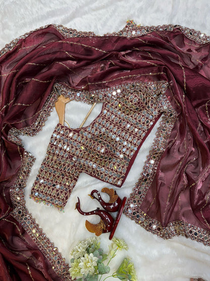 Heavy Jimmi Chu With Original Hand Mirror Work Saree