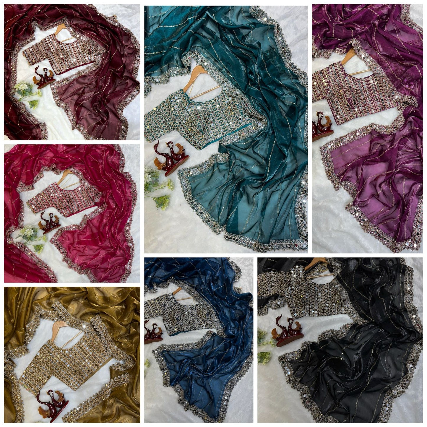 Heavy Jimmi Chu With Original Hand Mirror Work Saree