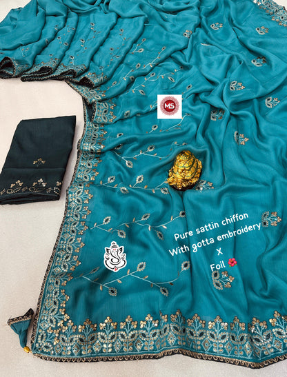 Soft Lightweight Pure Satin Chiffon Saree