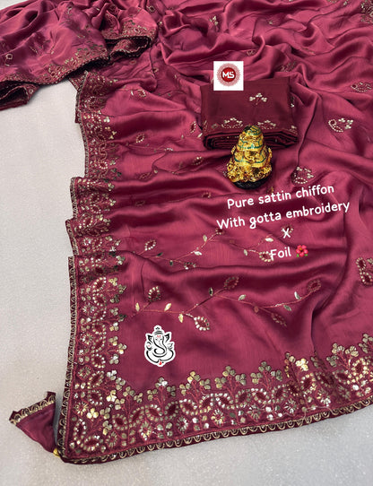 Soft Lightweight Pure Satin Chiffon Saree