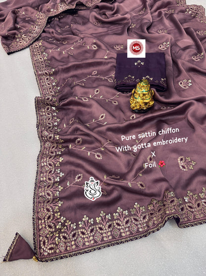 Soft Lightweight Pure Satin Chiffon Saree