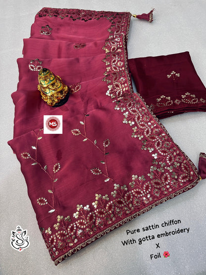 Soft Lightweight Pure Satin Chiffon Saree