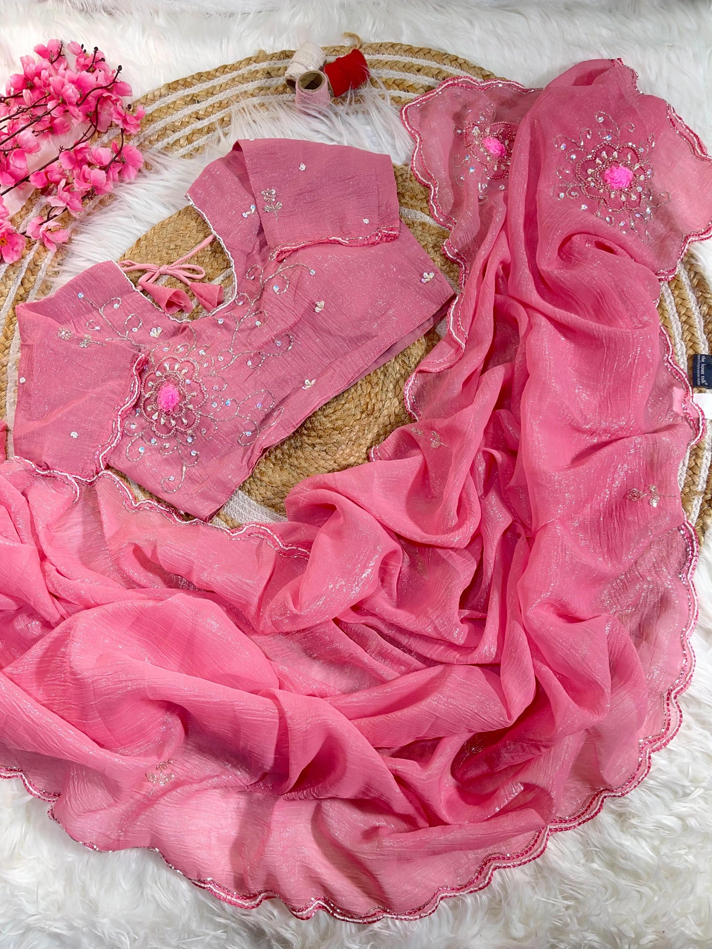 Pure Soft Crunchy Silk With Cutdana & Moti  Work Saree