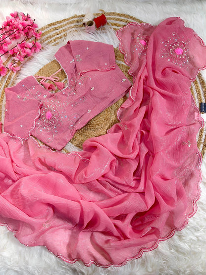 Pure Soft Crunchy Silk With Cutdana & Moti  Work Saree