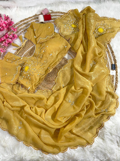 Pure Soft Crunchy Silk With Cutdana & Moti  Work Saree