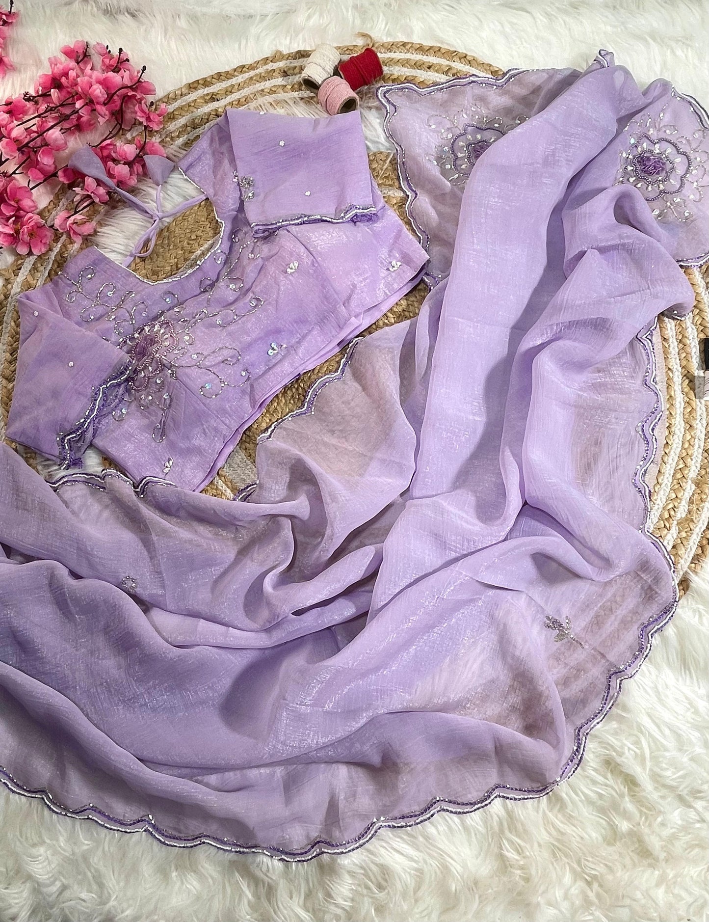 Pure Soft Crunchy Silk With Cutdana & Moti  Work Saree