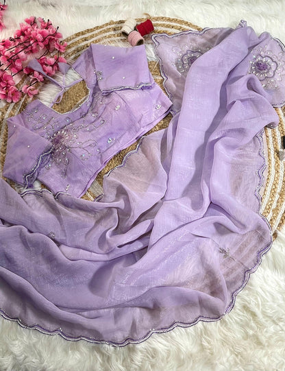 Pure Soft Crunchy Silk With Cutdana & Moti  Work Saree