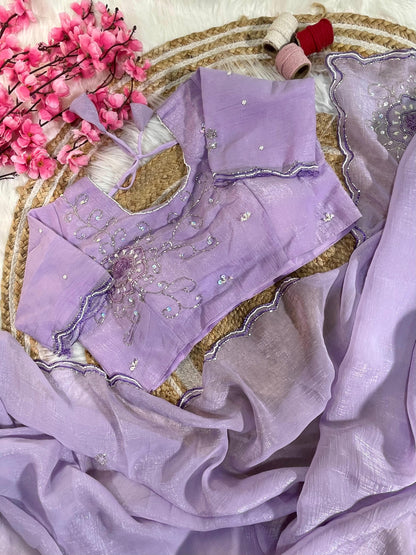 Pure Soft Crunchy Silk With Cutdana & Moti  Work Saree