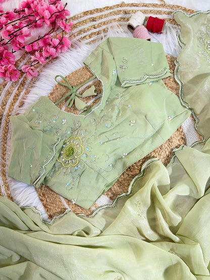 Pure Soft Crunchy Silk With Cutdana & Moti  Work Saree