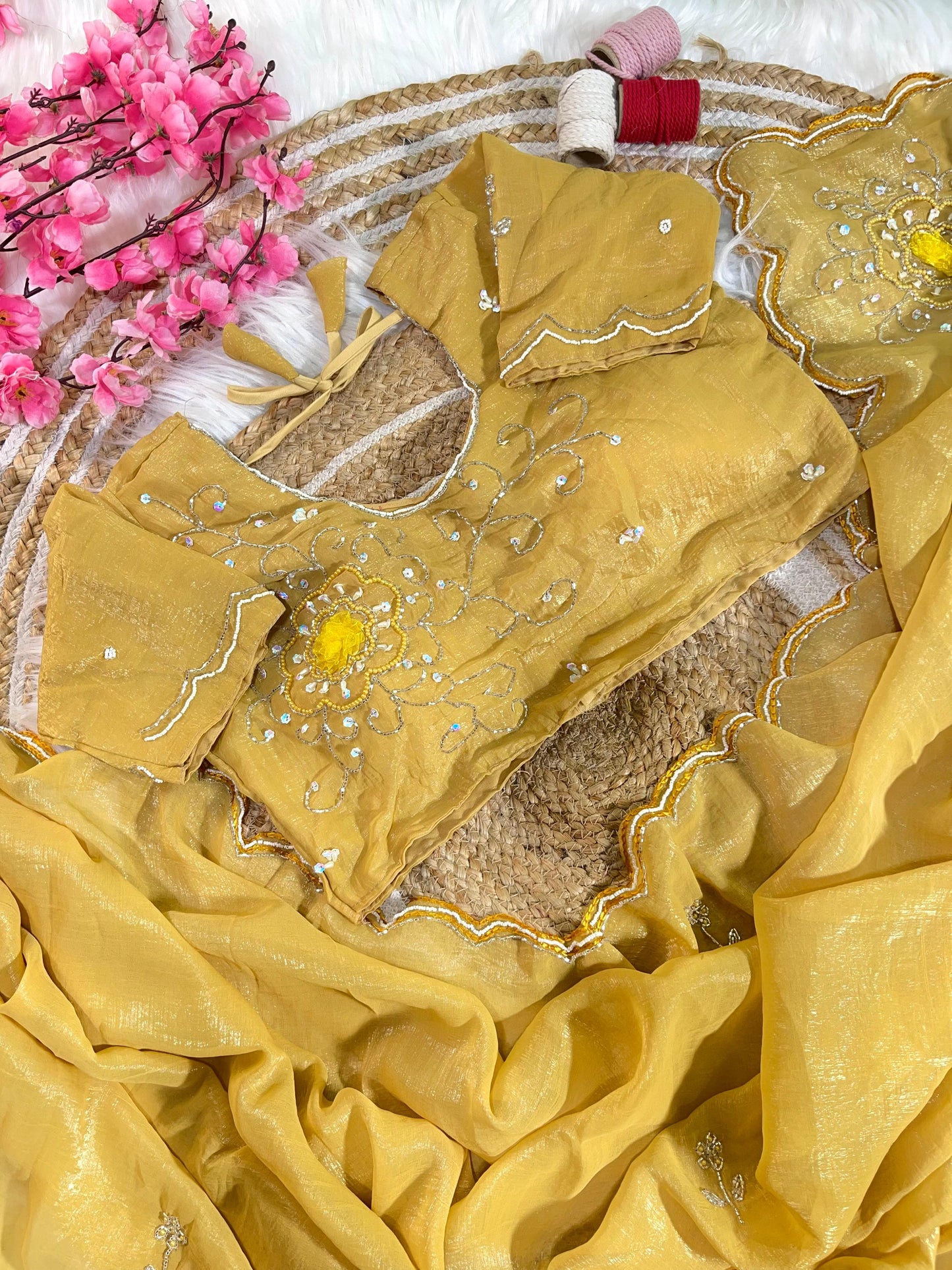 Pure Soft Crunchy Silk With Cutdana & Moti  Work Saree