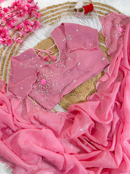 Pure Soft Crunchy Silk With Cutdana & Moti  Work Saree