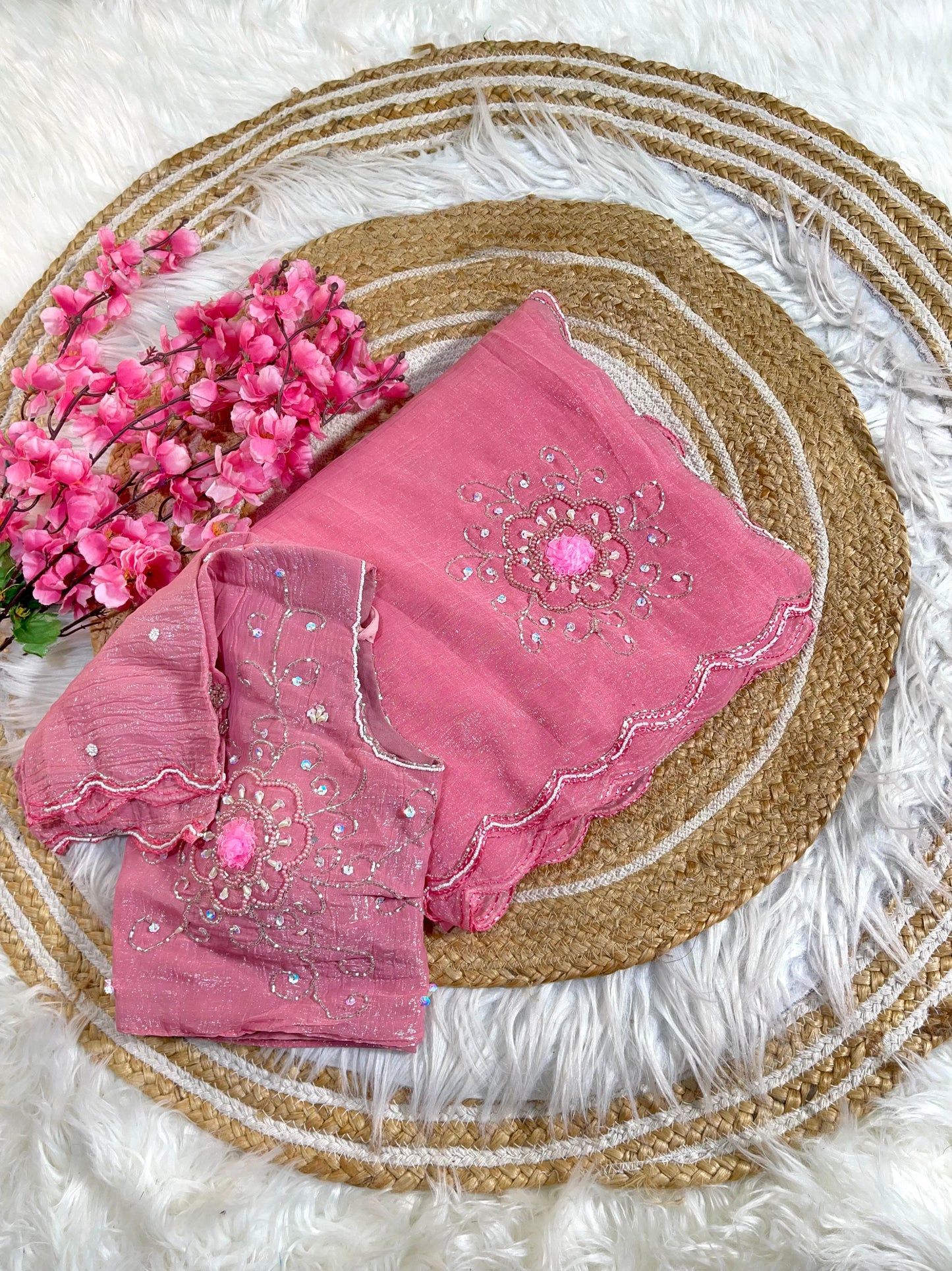 Pure Soft Crunchy Silk With Cutdana & Moti  Work Saree