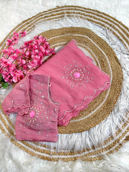 Pure Soft Crunchy Silk With Cutdana & Moti  Work Saree