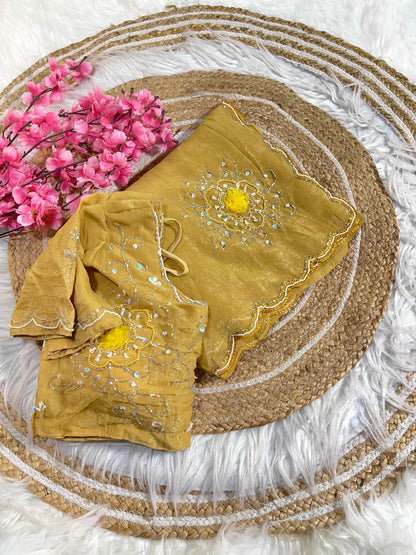 Pure Soft Crunchy Silk With Cutdana & Moti  Work Saree
