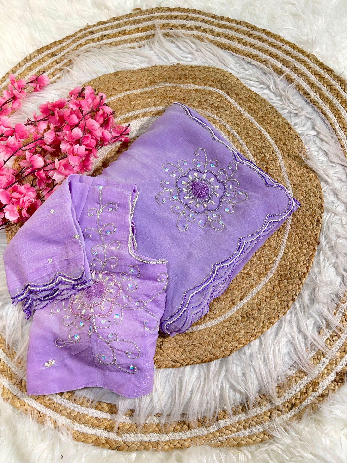 Pure Soft Crunchy Silk With Cutdana & Moti  Work Saree