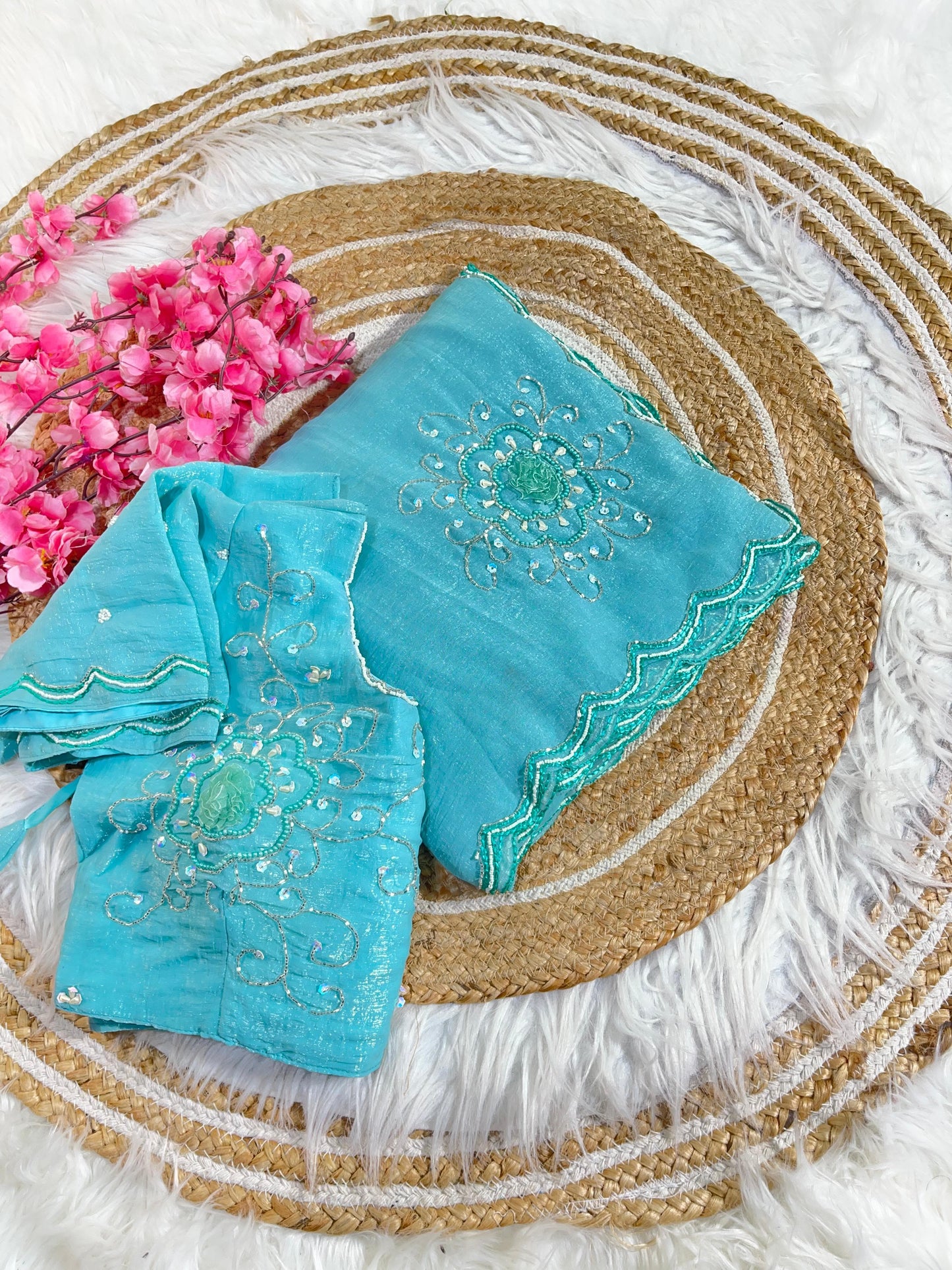 Pure Soft Crunchy Silk With Cutdana & Moti  Work Saree