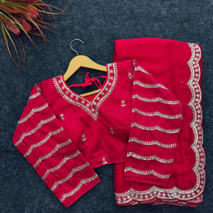 Pink Mulmul Organza Handwork Saree