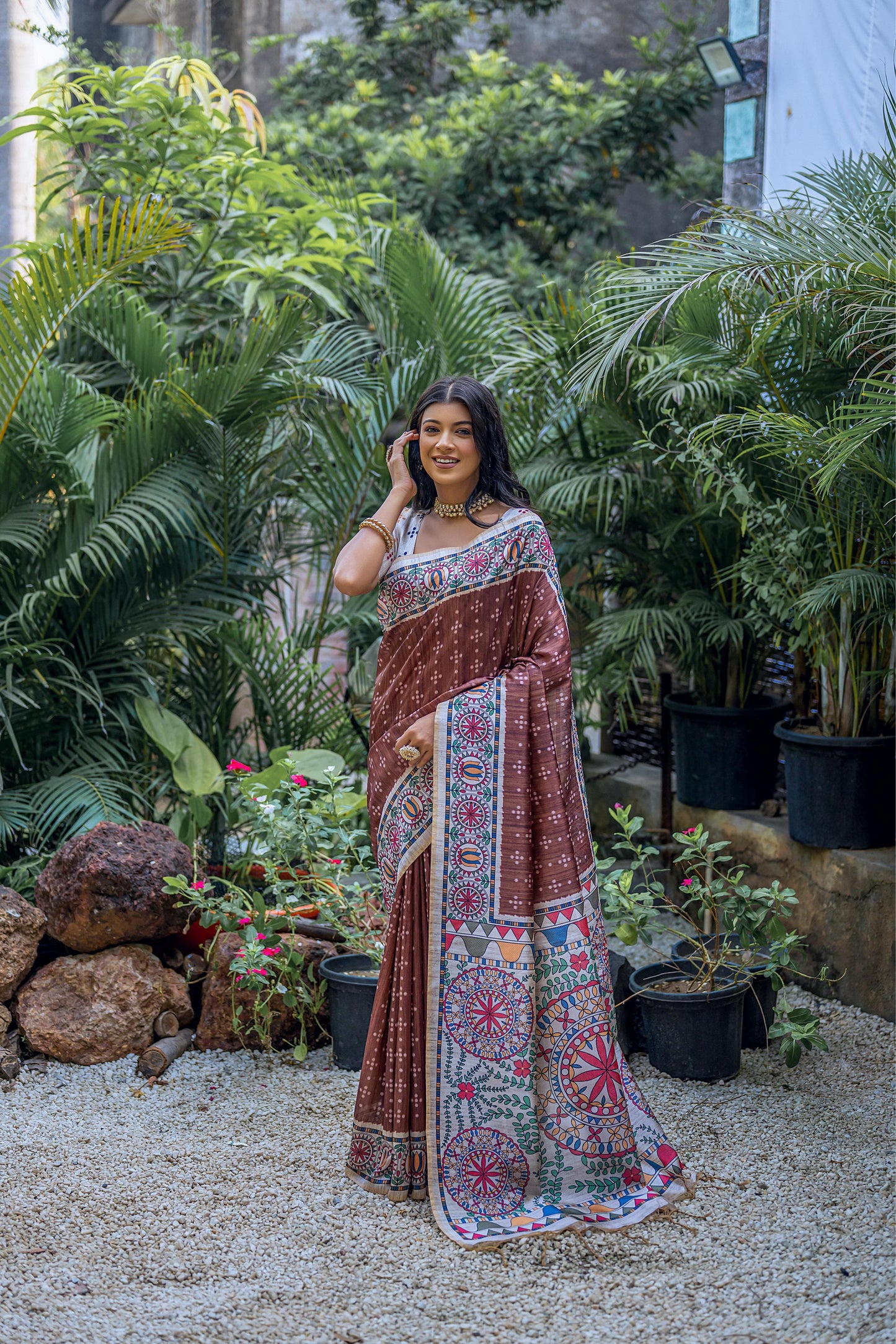 Soft Tussar Silk With Madhubani Print Saree