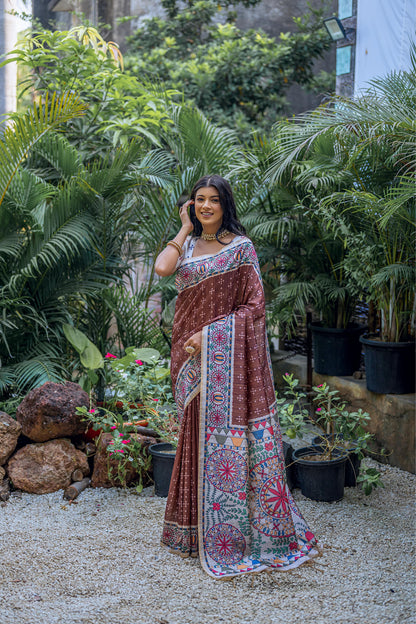 Soft Tussar Silk With Madhubani Print Saree
