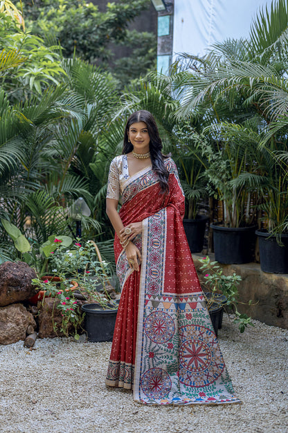 Soft Tussar Silk With Madhubani Print Saree