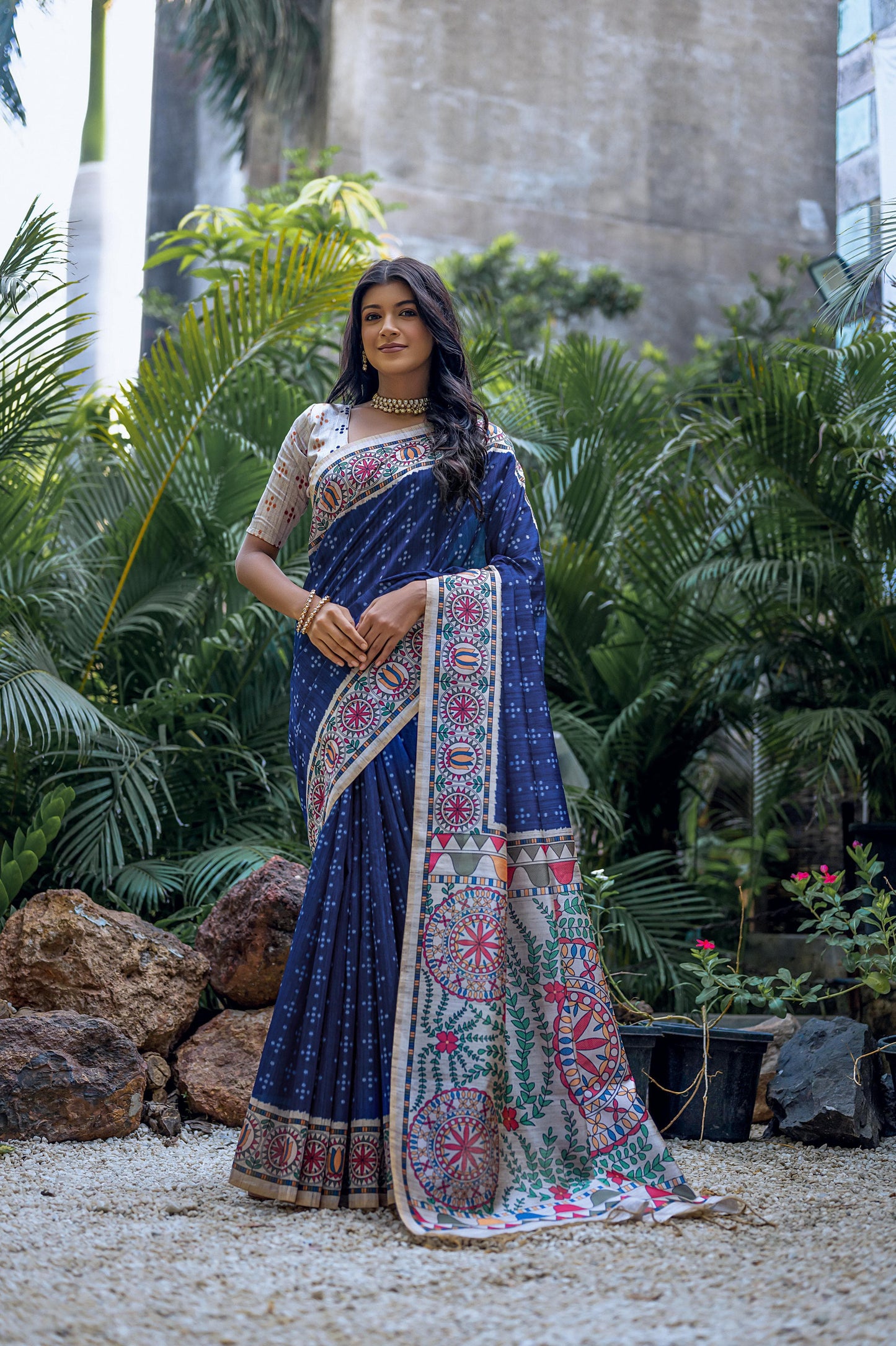 Soft Tussar Silk With Madhubani Print Saree