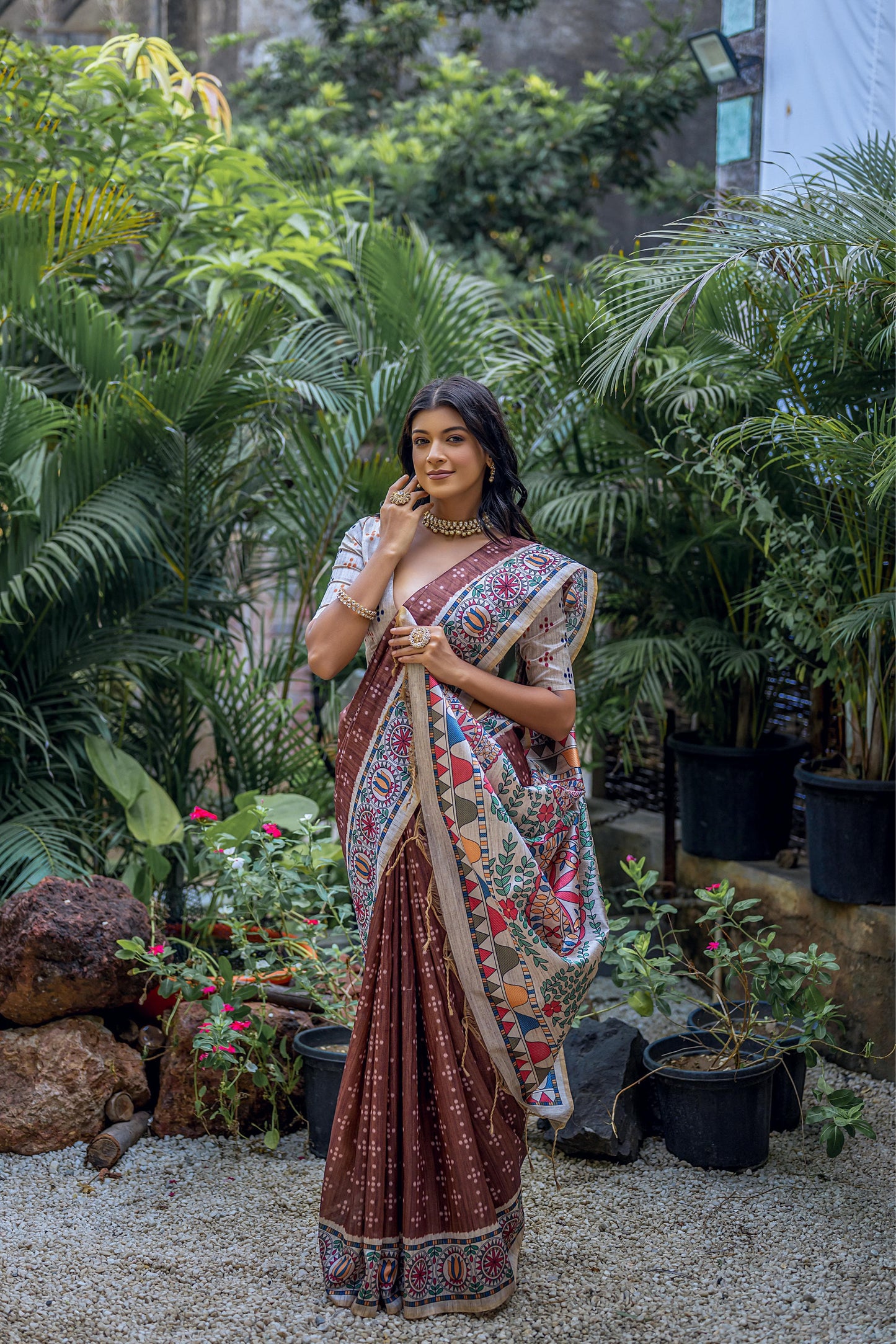Soft Tussar Silk With Madhubani Print Saree