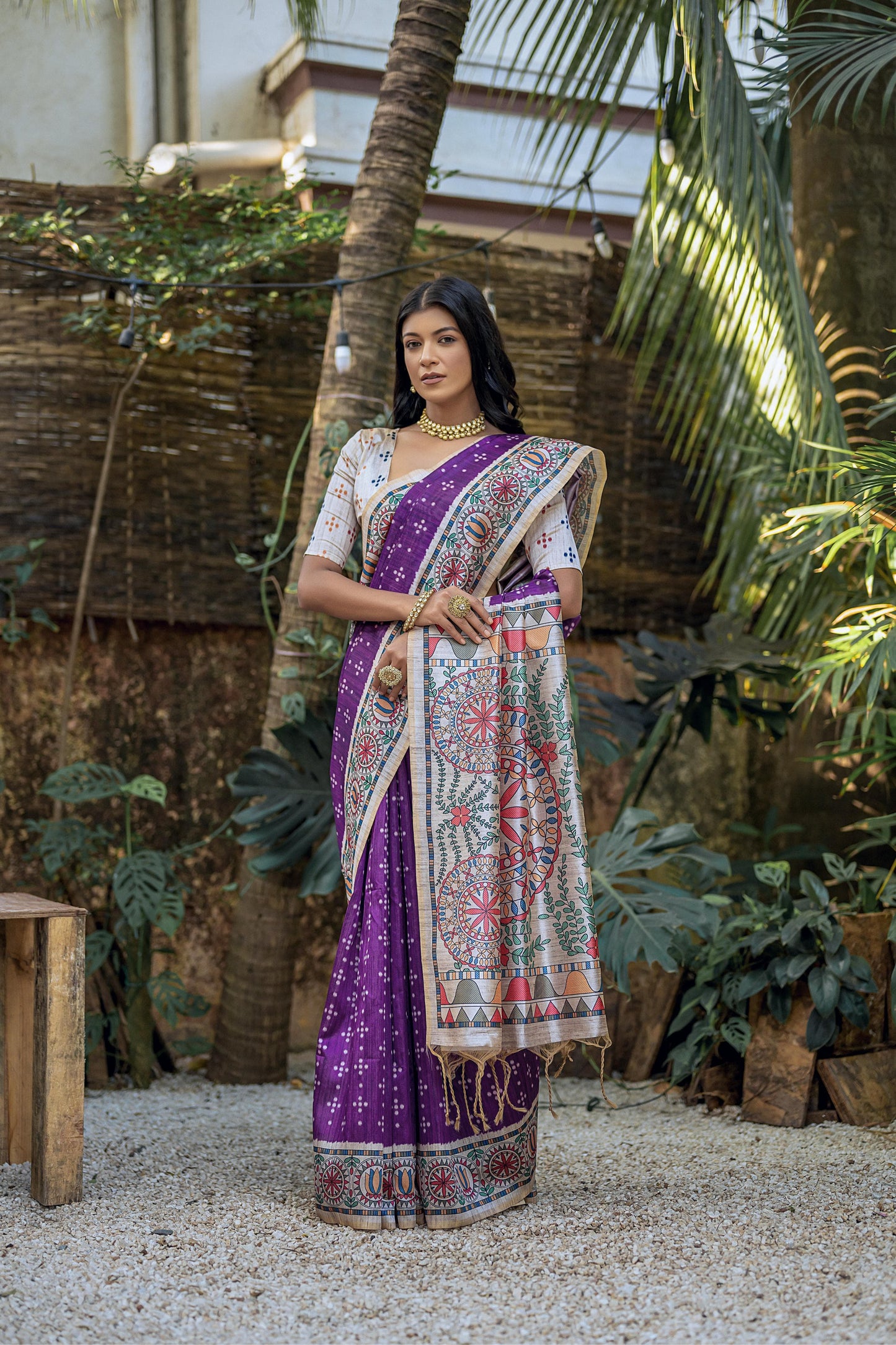 Soft Tussar Silk With Madhubani Print Saree