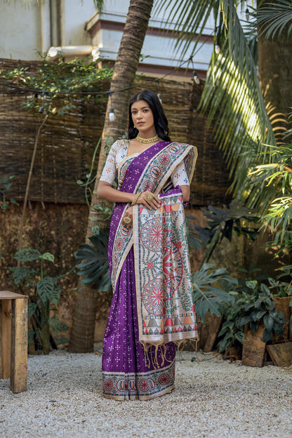 Soft Tussar Silk With Madhubani Print Saree