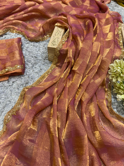 New Box Pattern Space Silk With Katdana Moti Work Saree