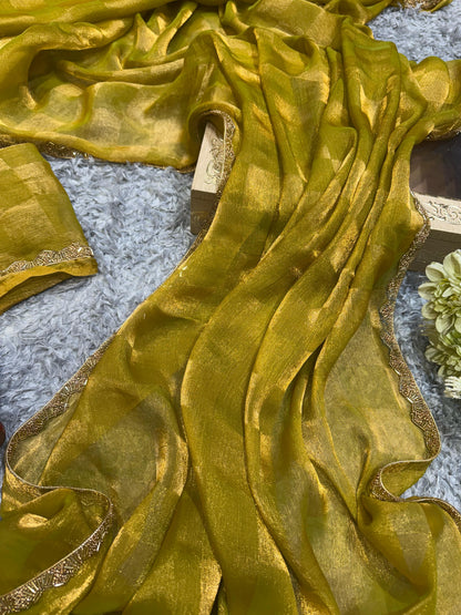 New Box Pattern Space Silk With Katdana Moti Work Saree