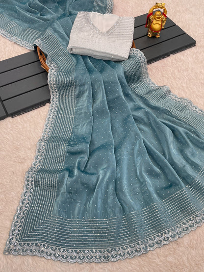 Zimi Choo Sequins Work With Stone Work Saree