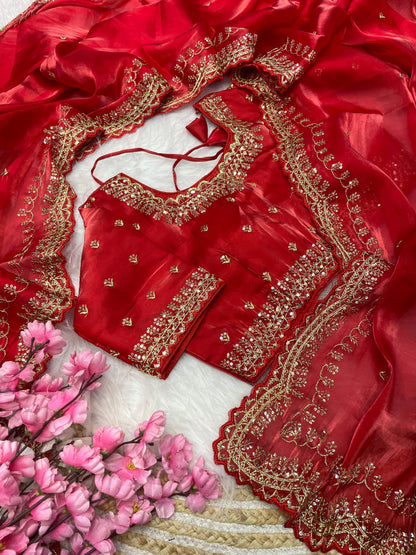 Zimmy Choo Sequence Zari Aarco Border Satin Saree
