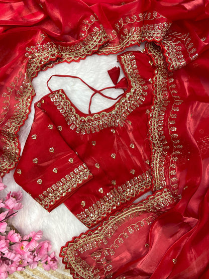 Zimmy Choo Sequence Zari Aarco Border Satin Saree
