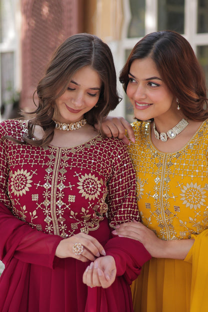 Primium  Georgette with Attractive Embroidered Work Gown With Dupatta