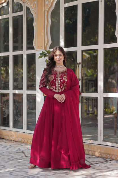 Primium  Georgette with Attractive Embroidered Work Gown With Dupatta