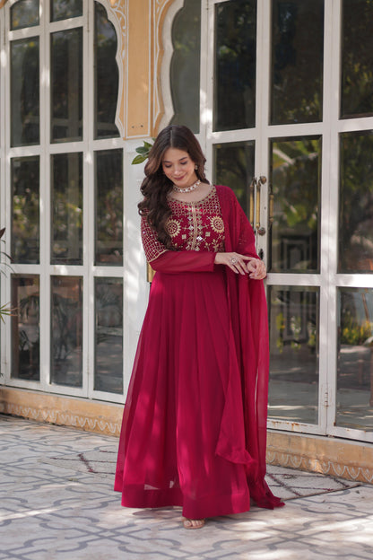 Primium  Georgette with Attractive Embroidered Work Gown With Dupatta