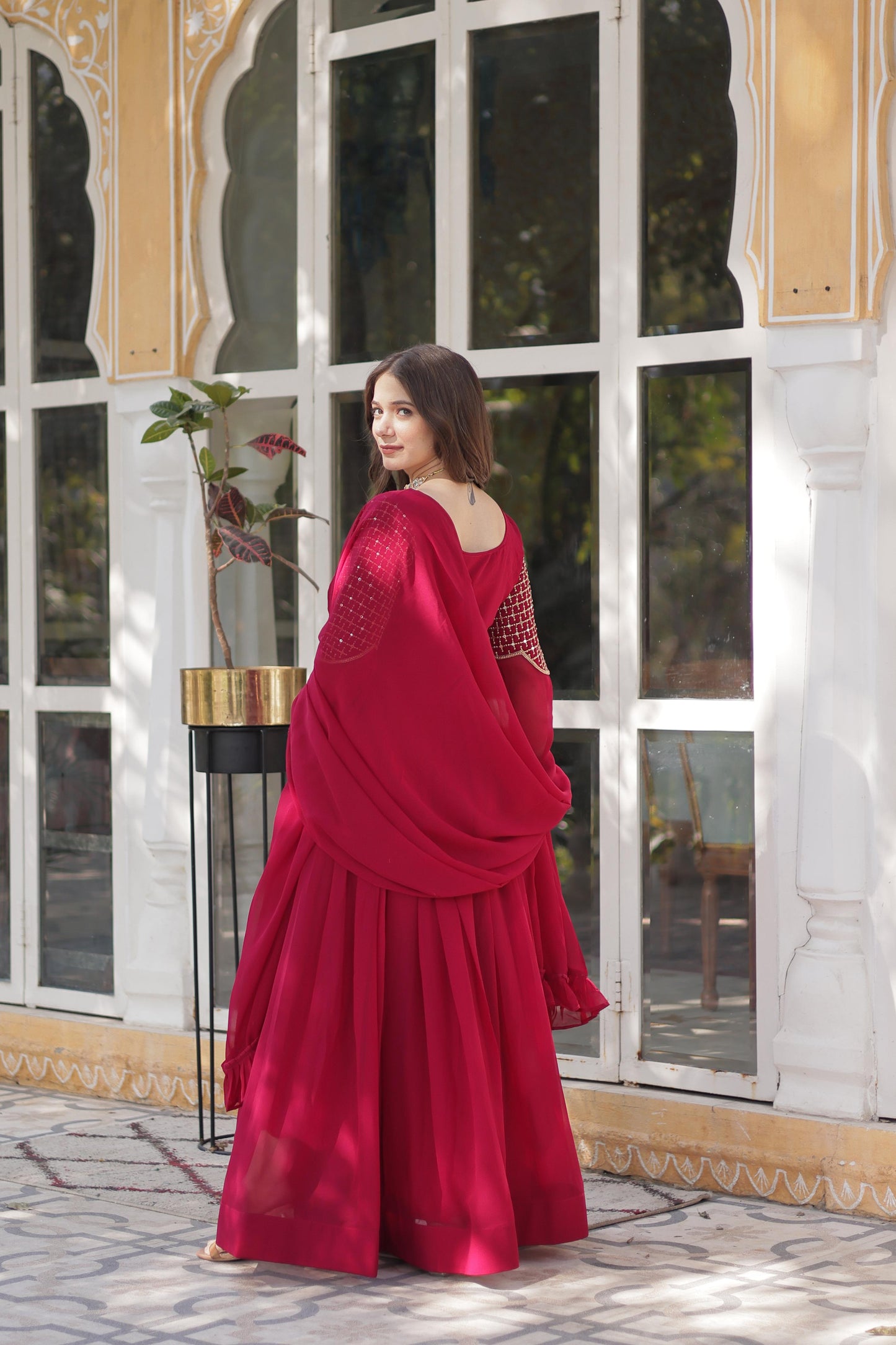 Primium  Georgette with Attractive Embroidered Work Gown With Dupatta