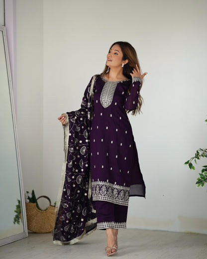 Purple Rangoli Silk 3pc Kurta Set