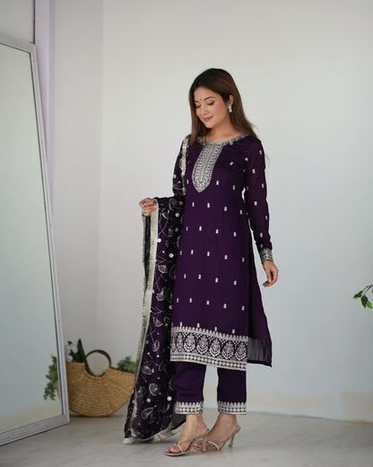 Purple Rangoli Silk 3pc Kurta Set