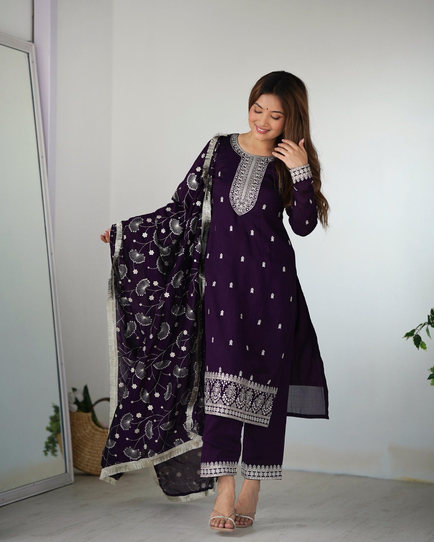 Purple Rangoli Silk 3pc Kurta Set