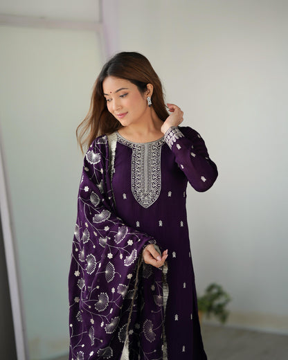 Purple Rangoli Silk 3pc Kurta Set